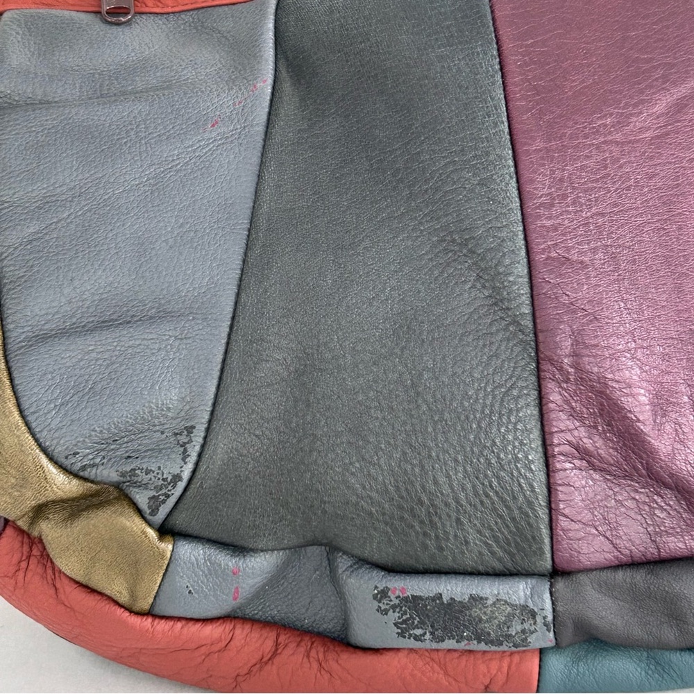 Vintage Multicolor Patchwork Boho Leather Purse Handbag Italy Signed - Picture 3 of 15